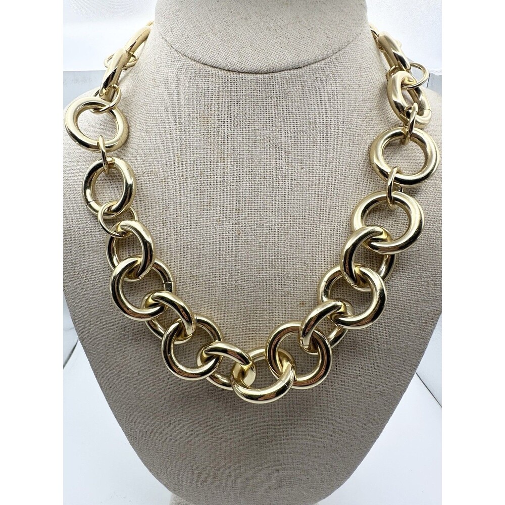 J Crew Chunky Shiny Gold-Tone Circle Link Necklace 19.5”